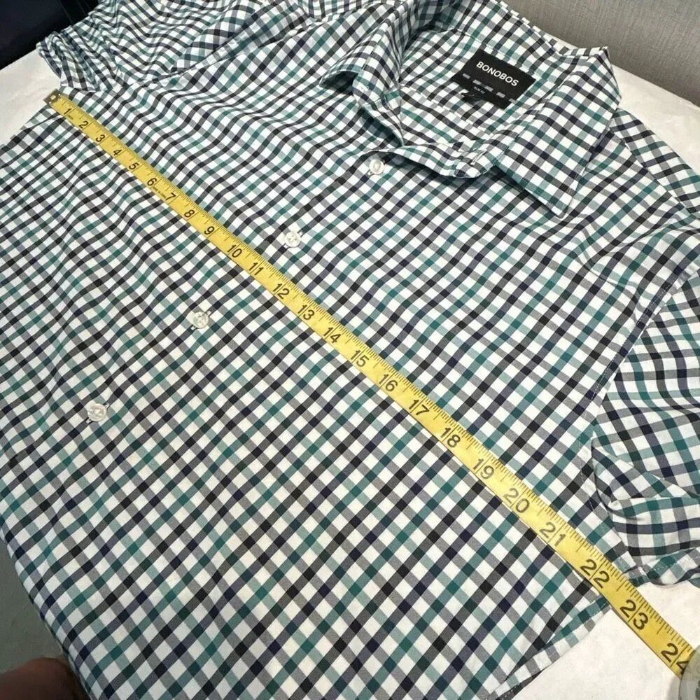 Bonobos Slim Fit Button Front Shirt Mens Sz Large Navy Blue Green White Plaid Lo - Picture 5 of 7